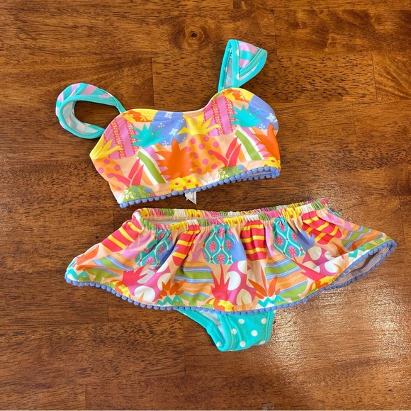 Matilda Jane tropical colorful two piece ruffle swimsuit size 2